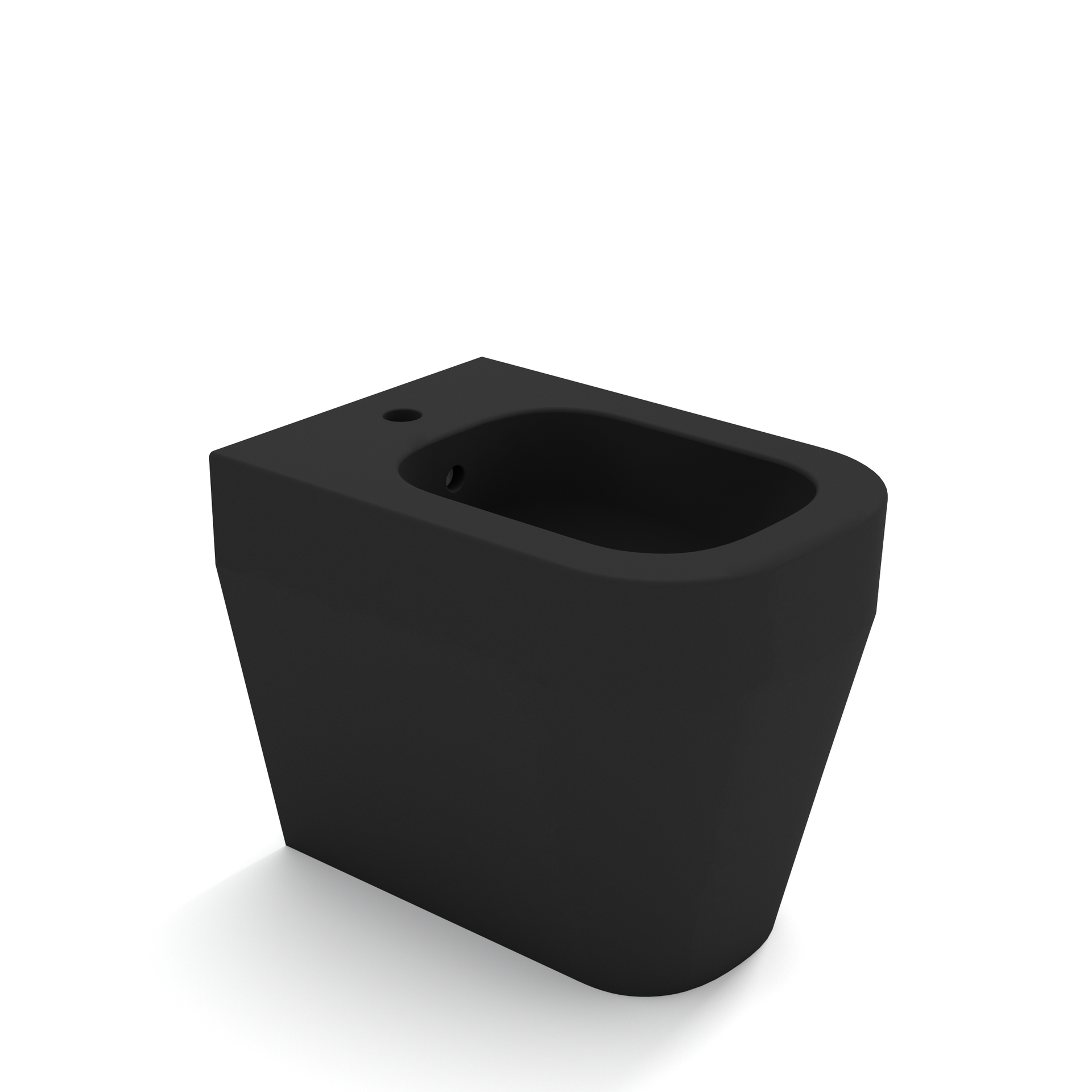 Bidet nero a parete con vasca rettangolare arrotondata e foro singolo per il rubinetto.