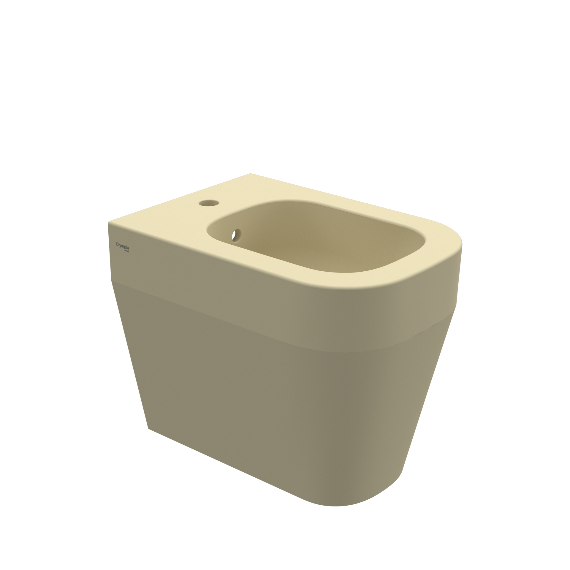 Bidet a parete beige con vasca arrotondata e design moderno e compatto.