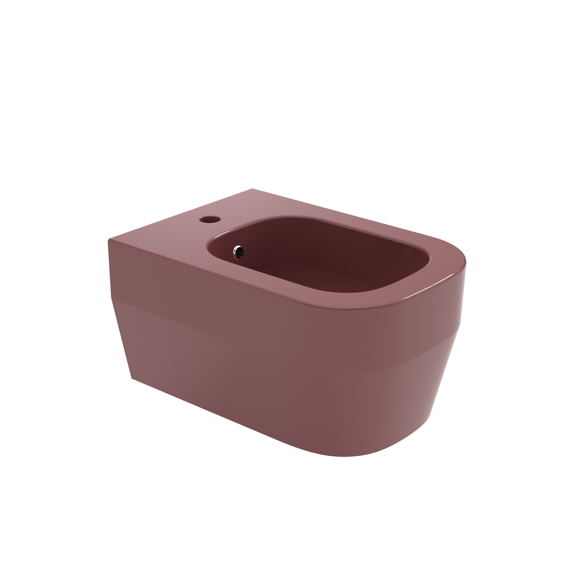 Bidet in ceramica color marrone rossastro con lavabo rettangolare arrotondato su sfondo bianco.