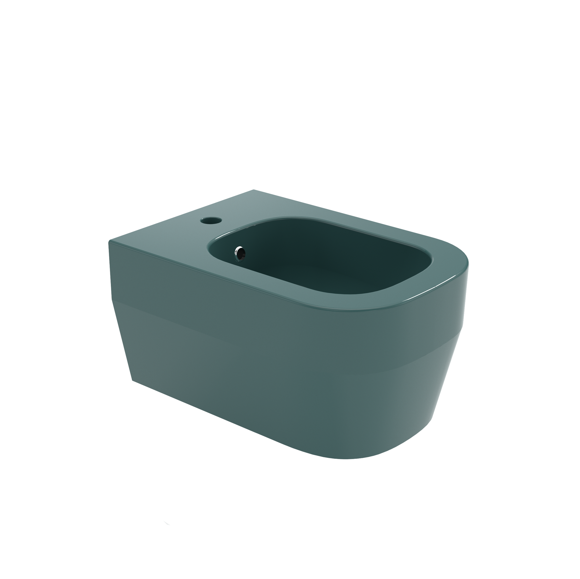 Bidet a parete color verde acqua con lavabo ovale su sfondo bianco.