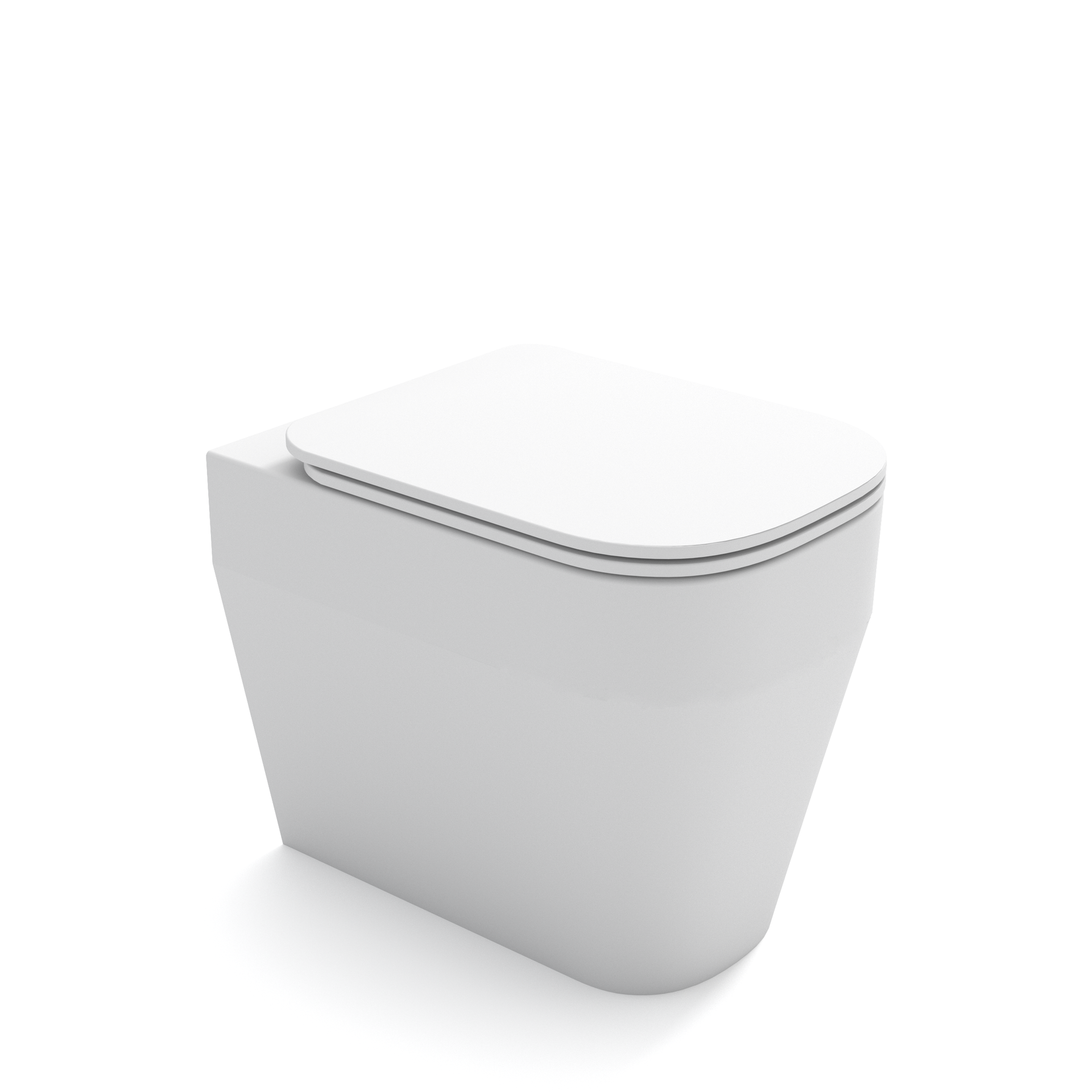 WC moderno bianco con coperchio chiuso su sfondo neutro