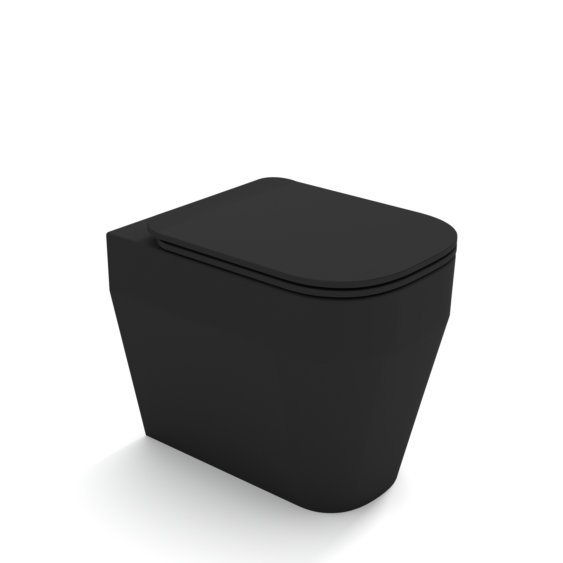 wc moderno di colore nero con coperchio su sfondo bianco.