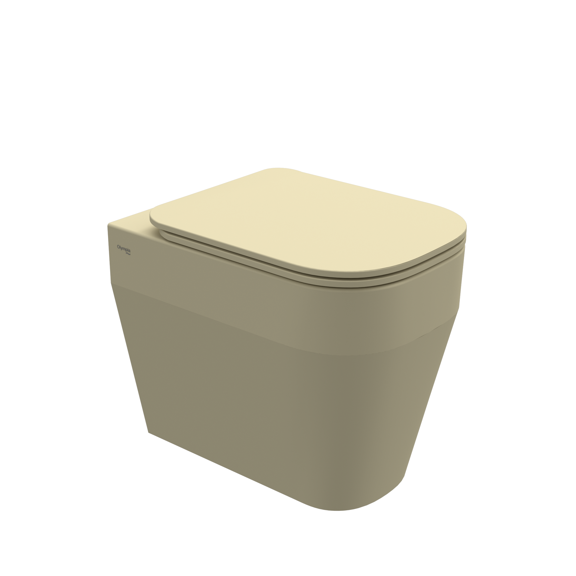 WC moderno beige con coperchio chiuso, isolato su sfondo bianco.
