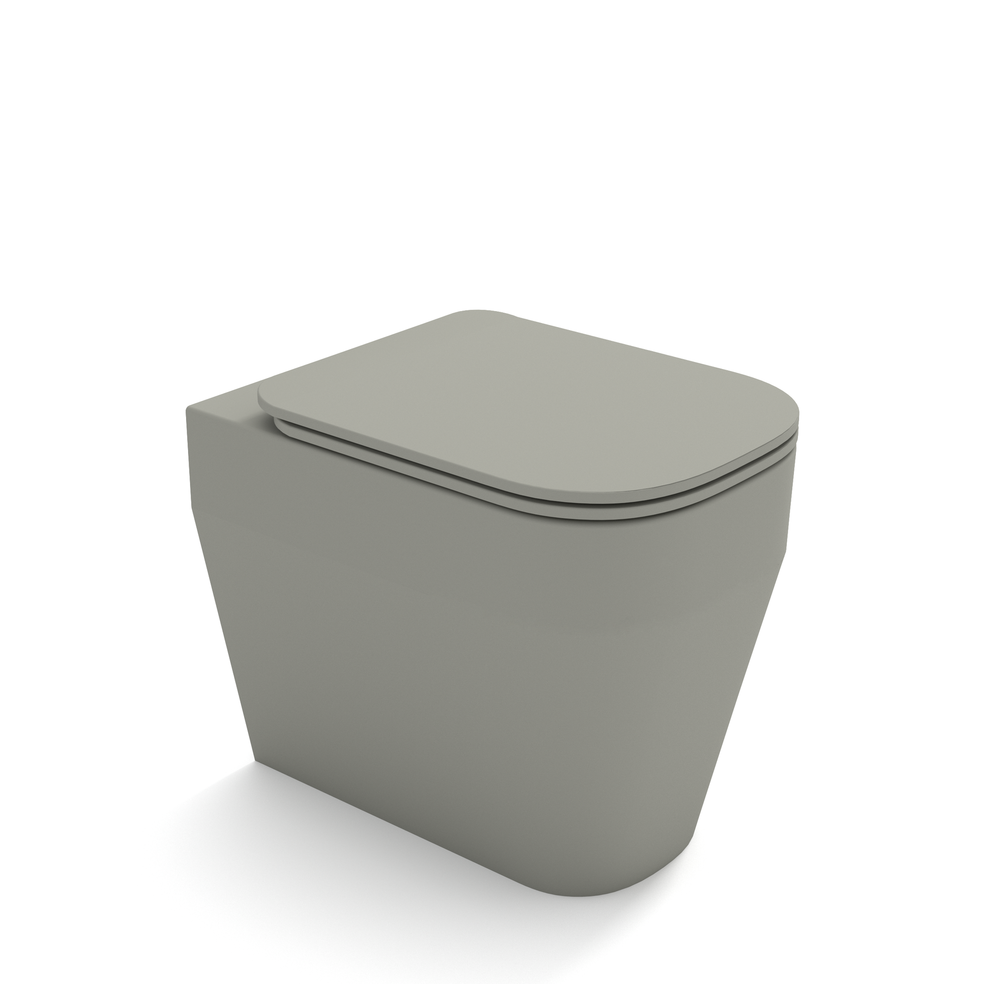 WC moderno grigio con coperchio chiuso, mostrato in un semplice rendering in stile studio.