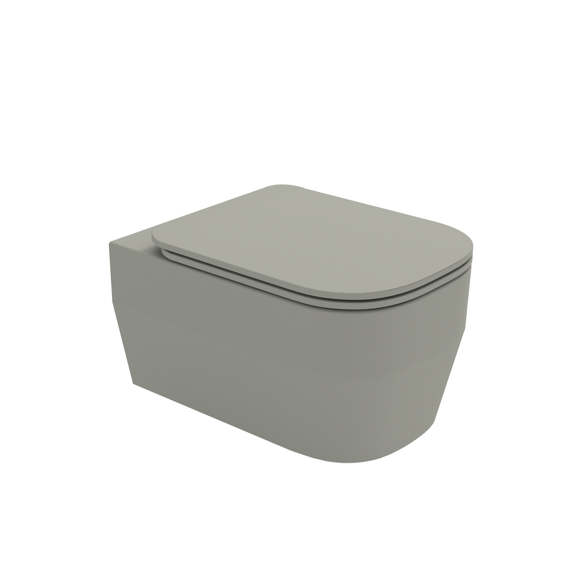 WC sospeso di colore grigio con coperchio chiuso su sfondo bianco.