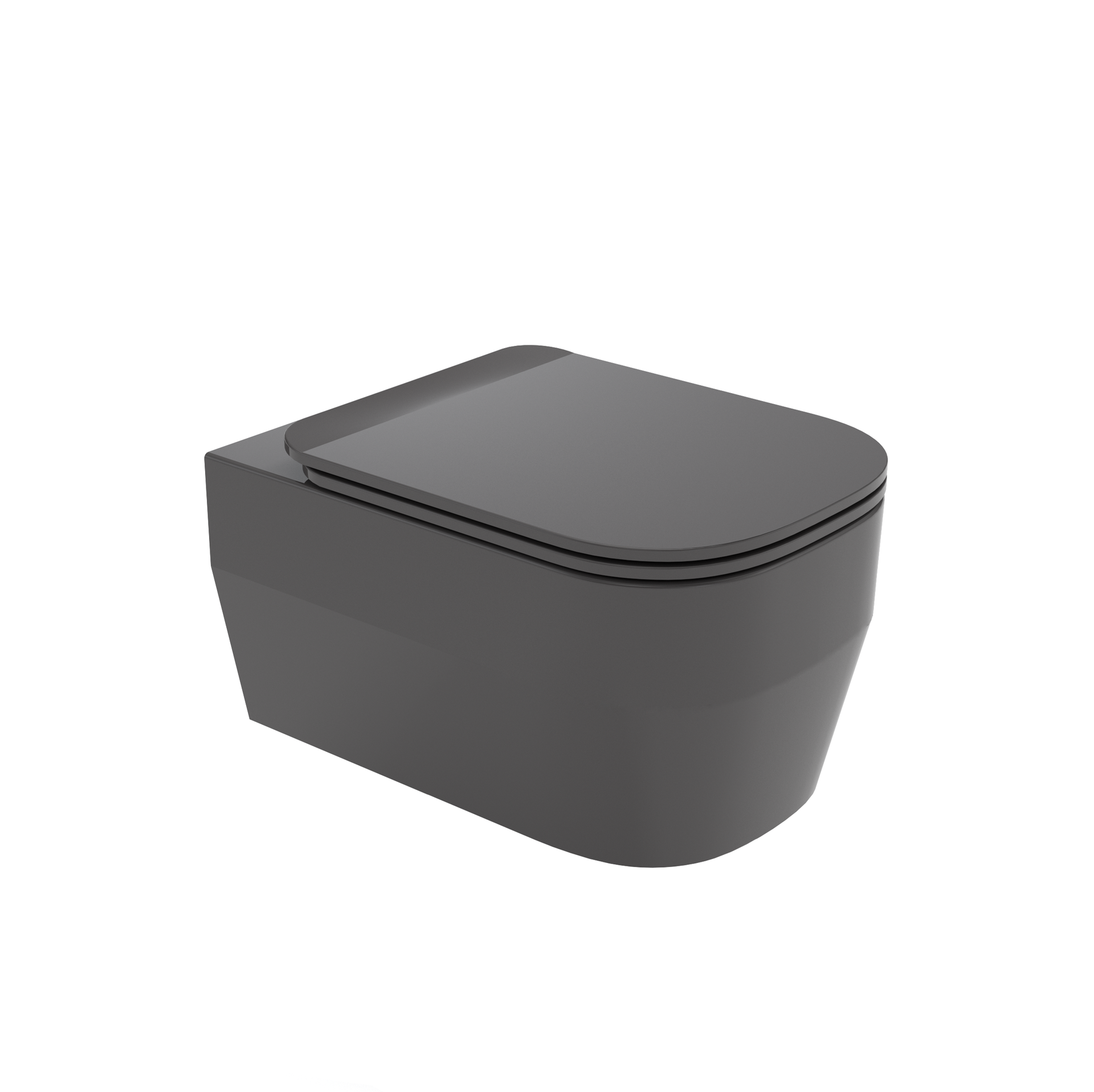 WC moderno grigio sospeso con coperchio chiuso su sfondo bianco.