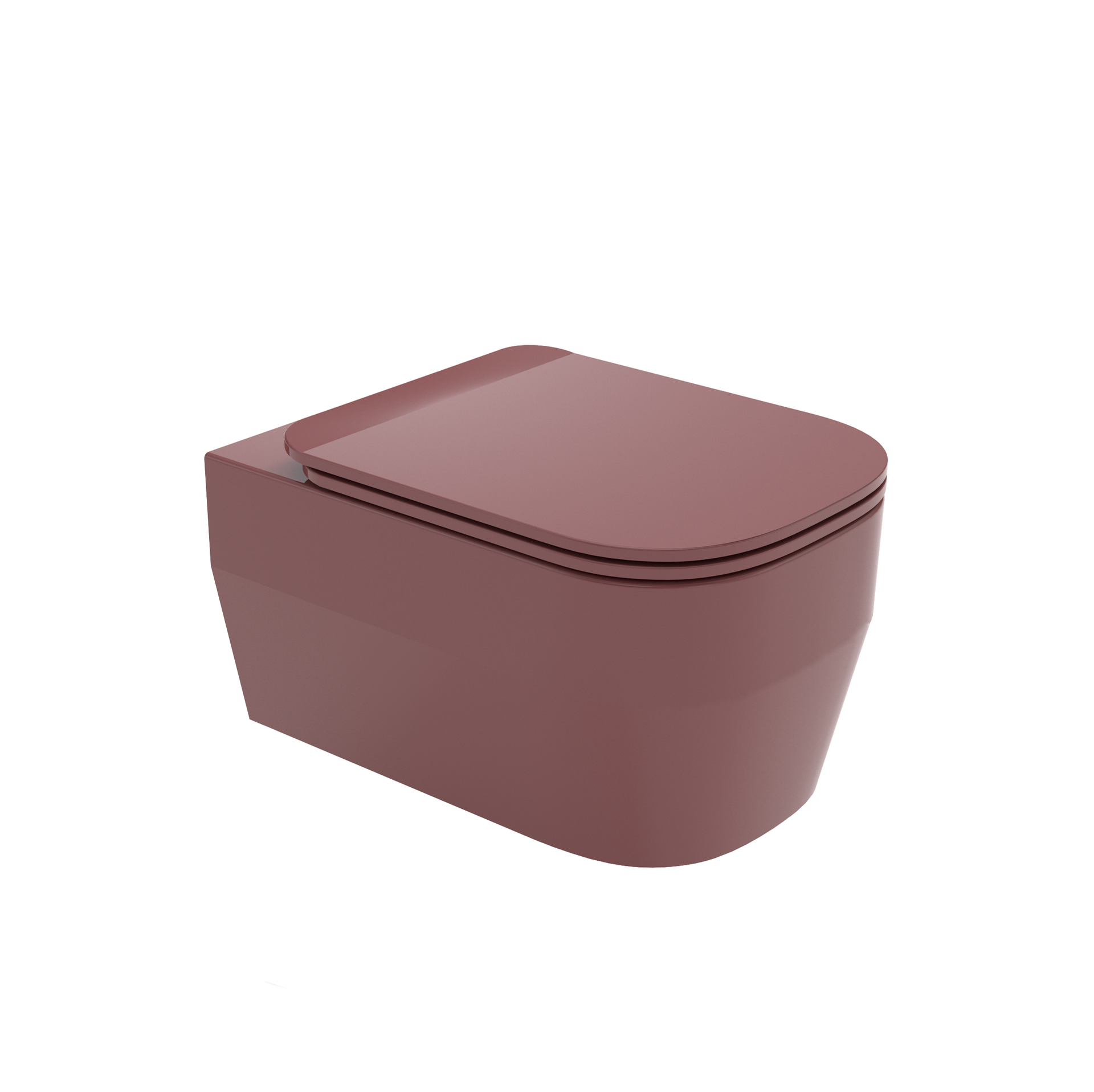 WC moderno color malva con coperchio chiuso su sfondo bianco.