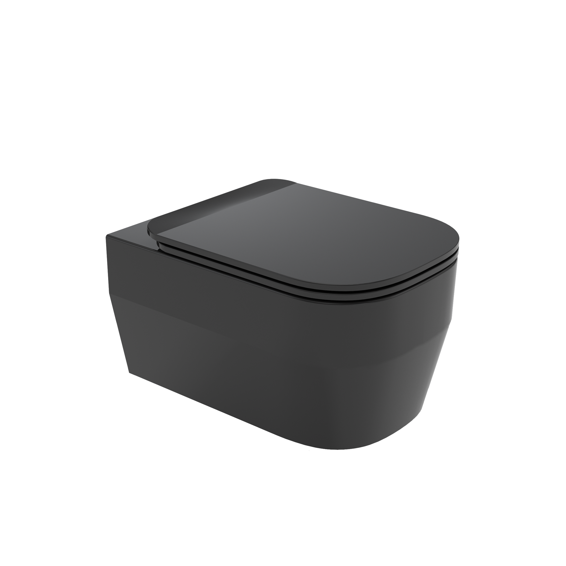 WC sospeso moderno di colore nero su sfondo bianco.