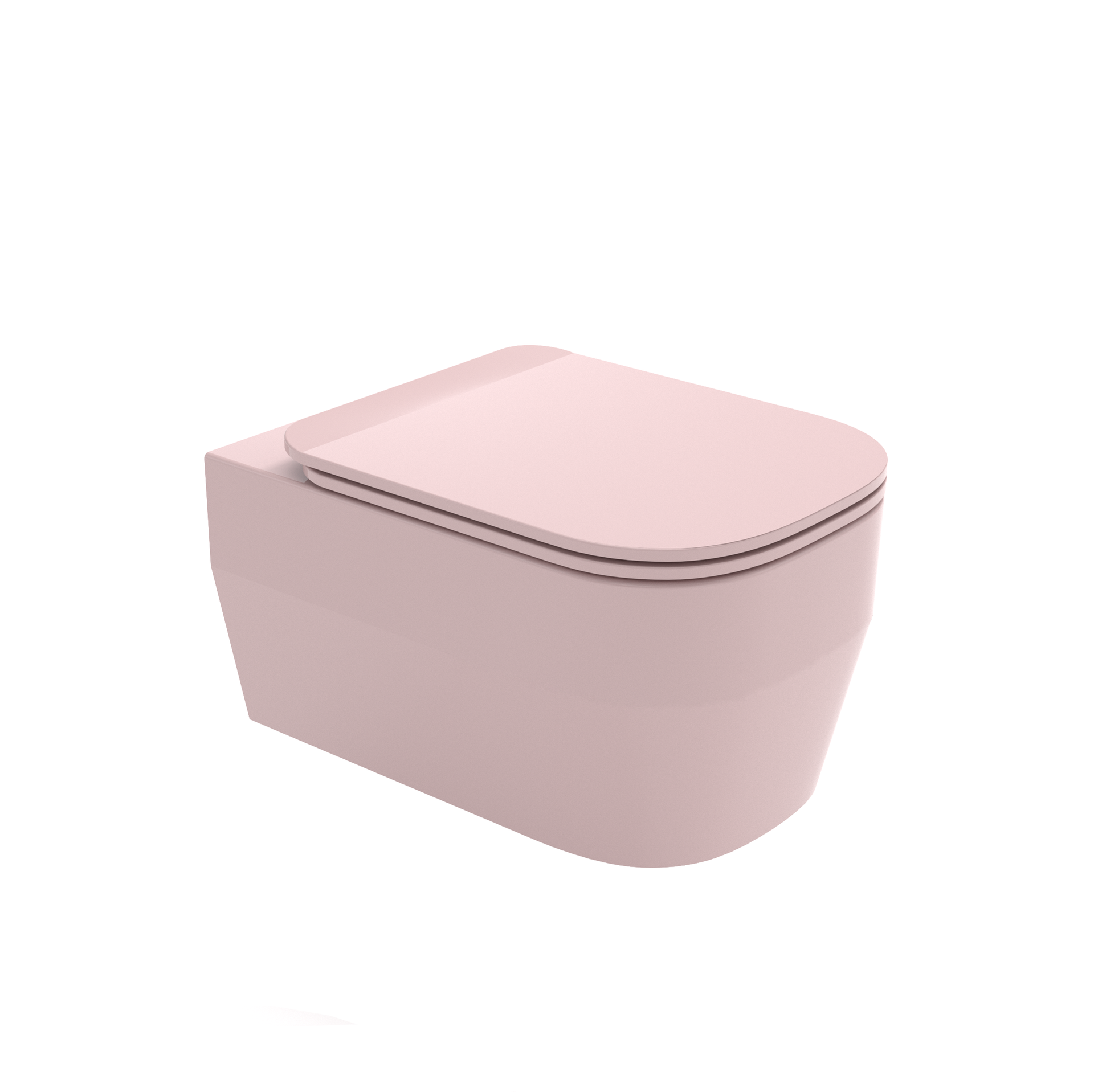 WC sospeso rosa con coperchio chiuso su sfondo bianco
