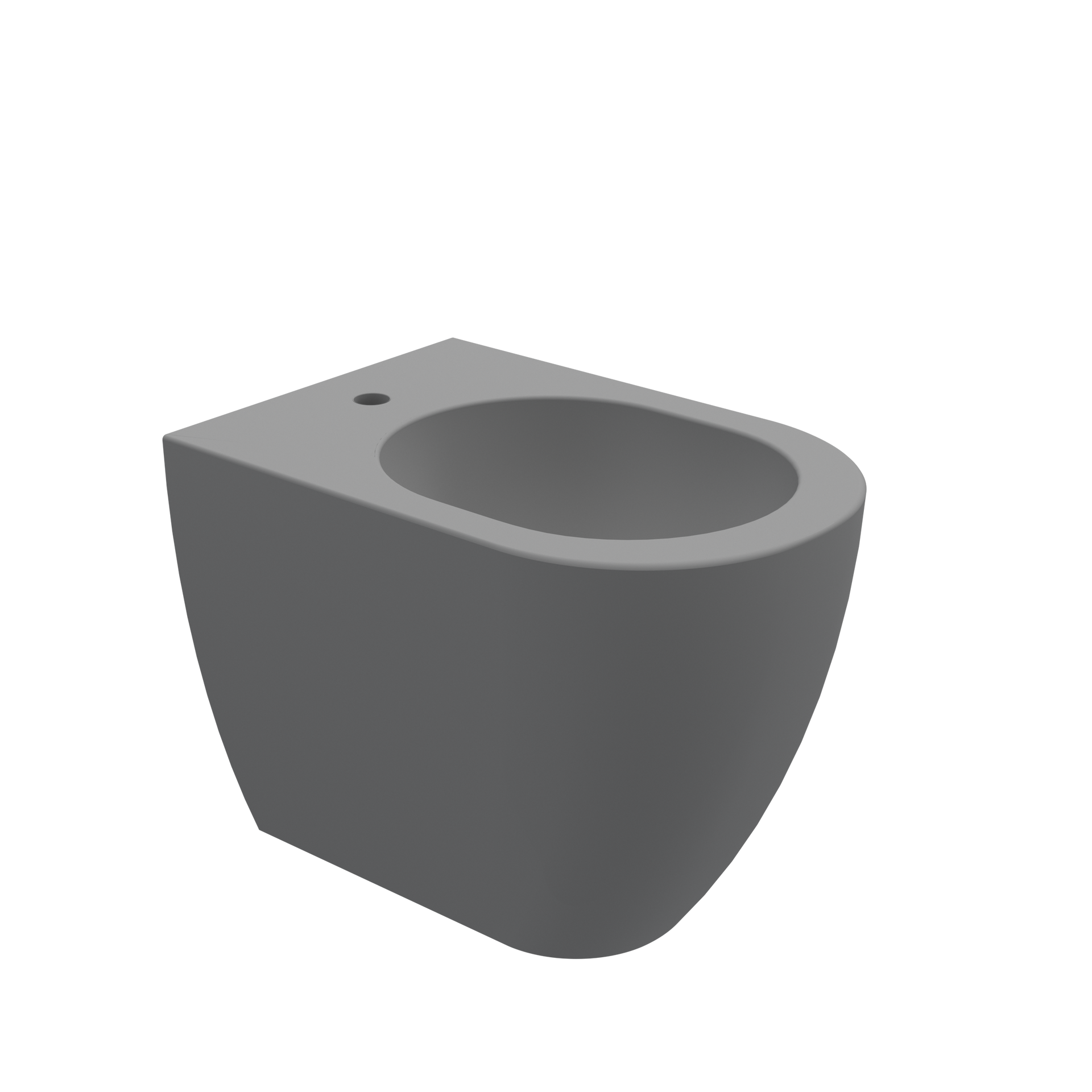 Vaso WC grigio, renderizzato in 3D su sfondo bianco.