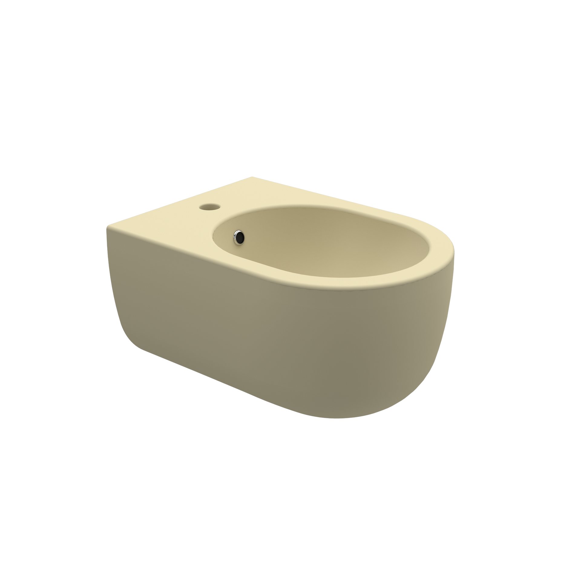 WC sospeso beige con tazza arrotondata su sfondo bianco