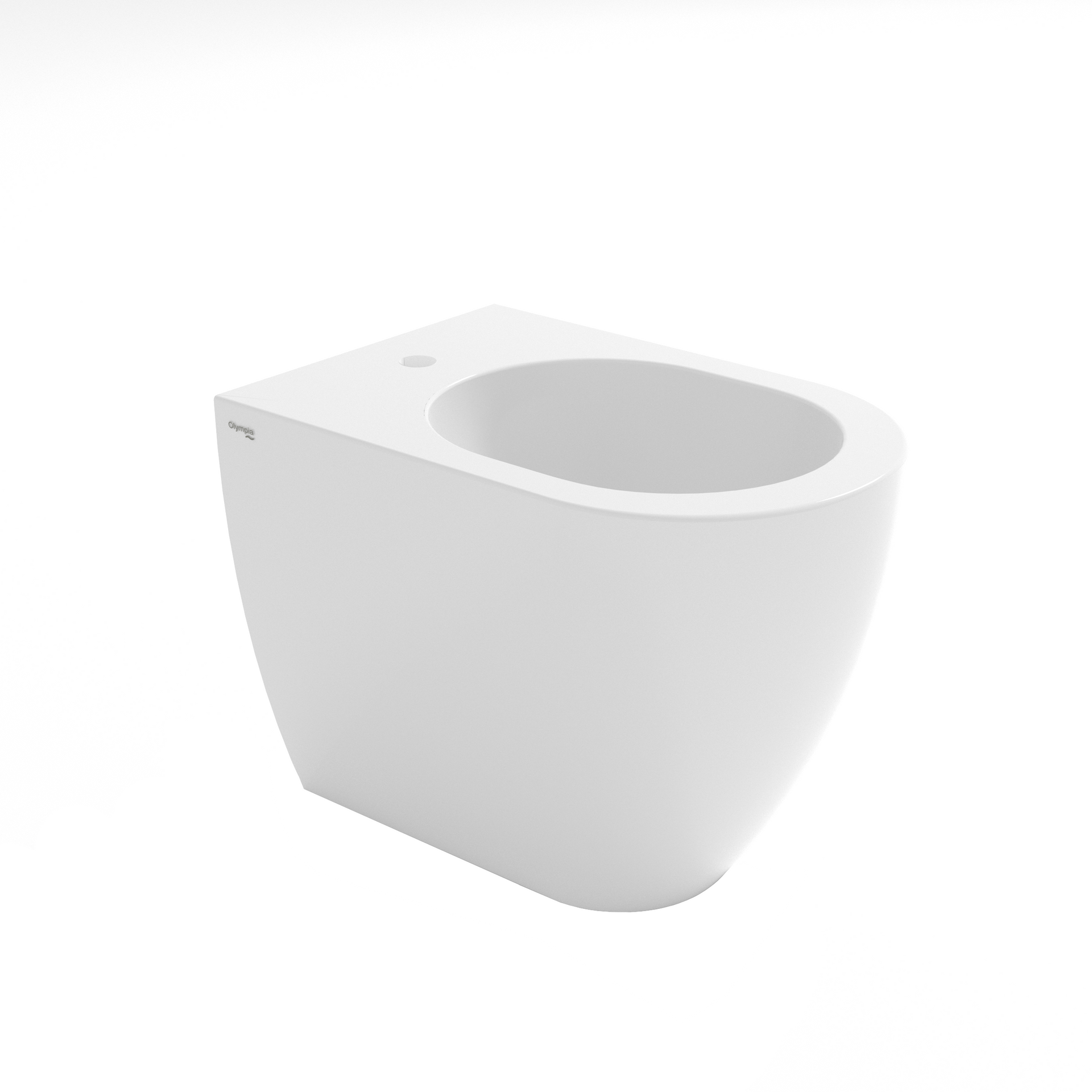 Vaso WC moderno bianco con sedile aperto, isolato su sfondo bianco.