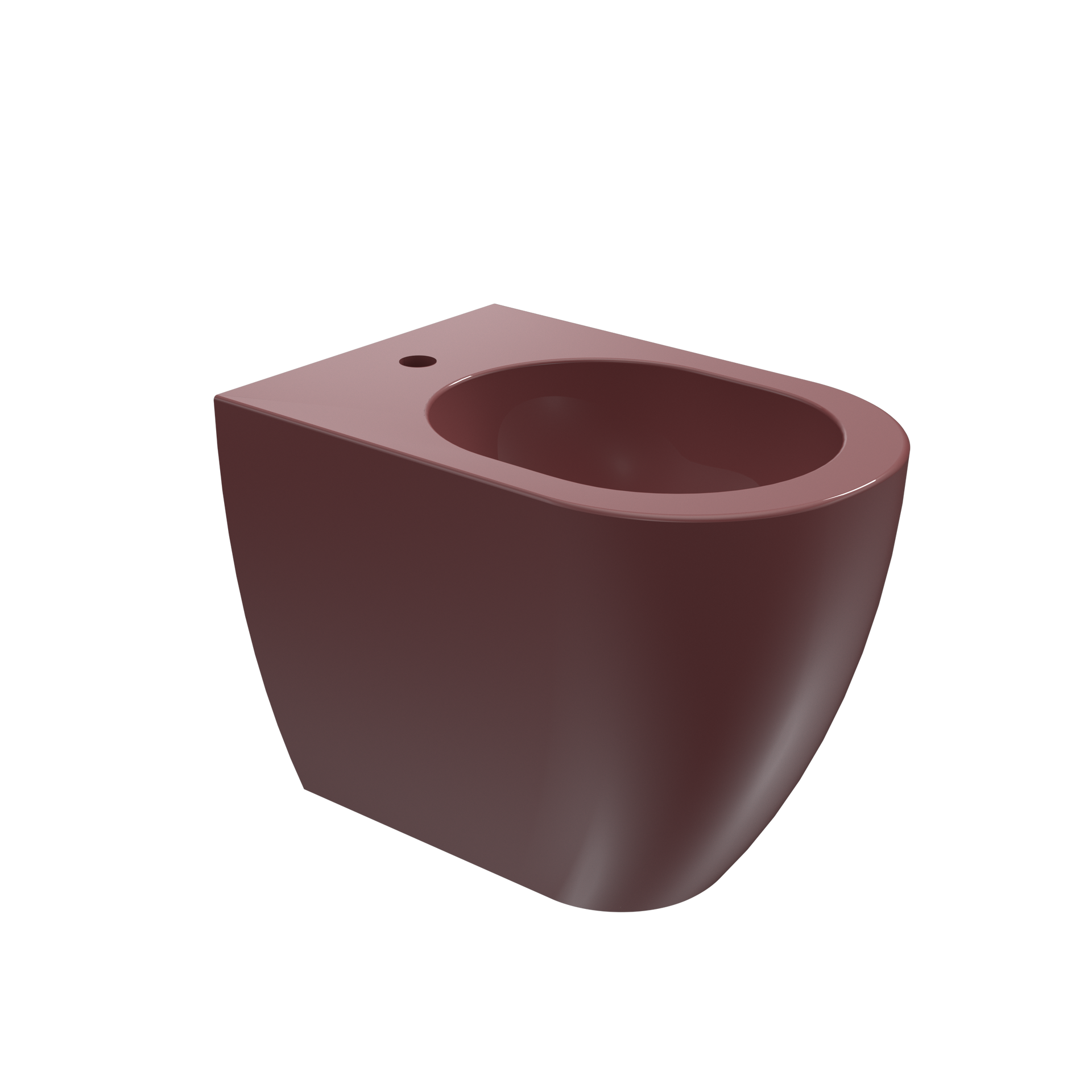 Vaso WC in ceramica marrone con apertura circolare e piccolo foro di scarico, isolato su sfondo bianco.