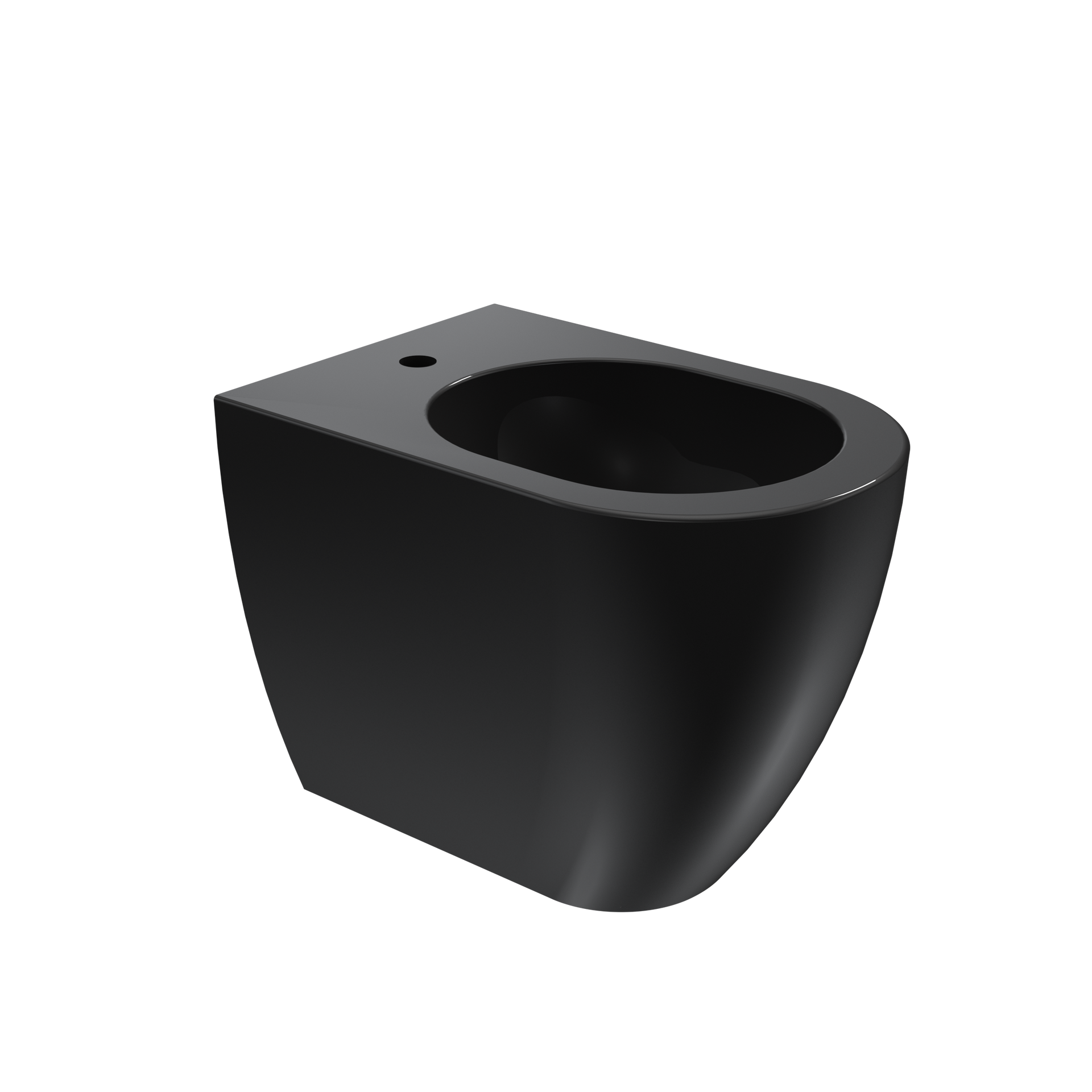 WC moderno nero con apertura del sedile ovale, mostrato su sfondo bianco.