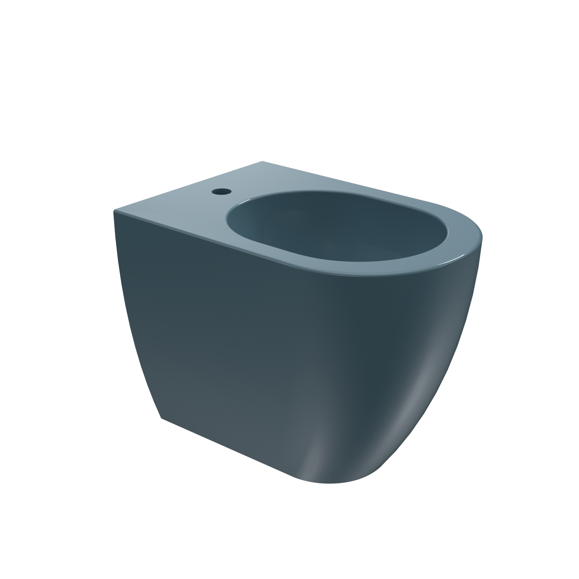 Vaso WC moderno di colore grigio scuro con apertura circolare, mostrato su sfondo bianco.