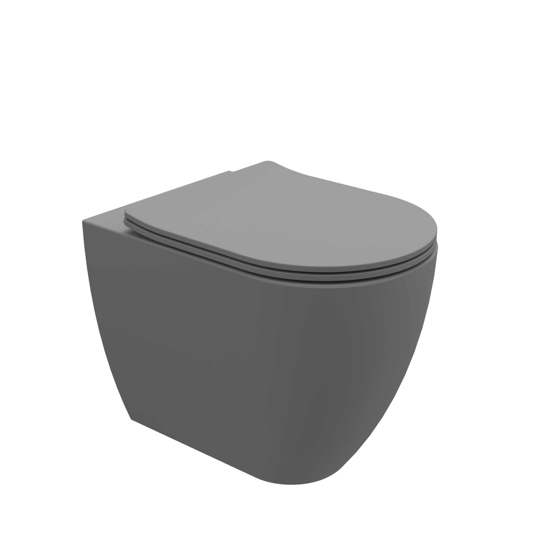 WC moderno grigio con coperchio chiuso, mostrato su sfondo bianco.