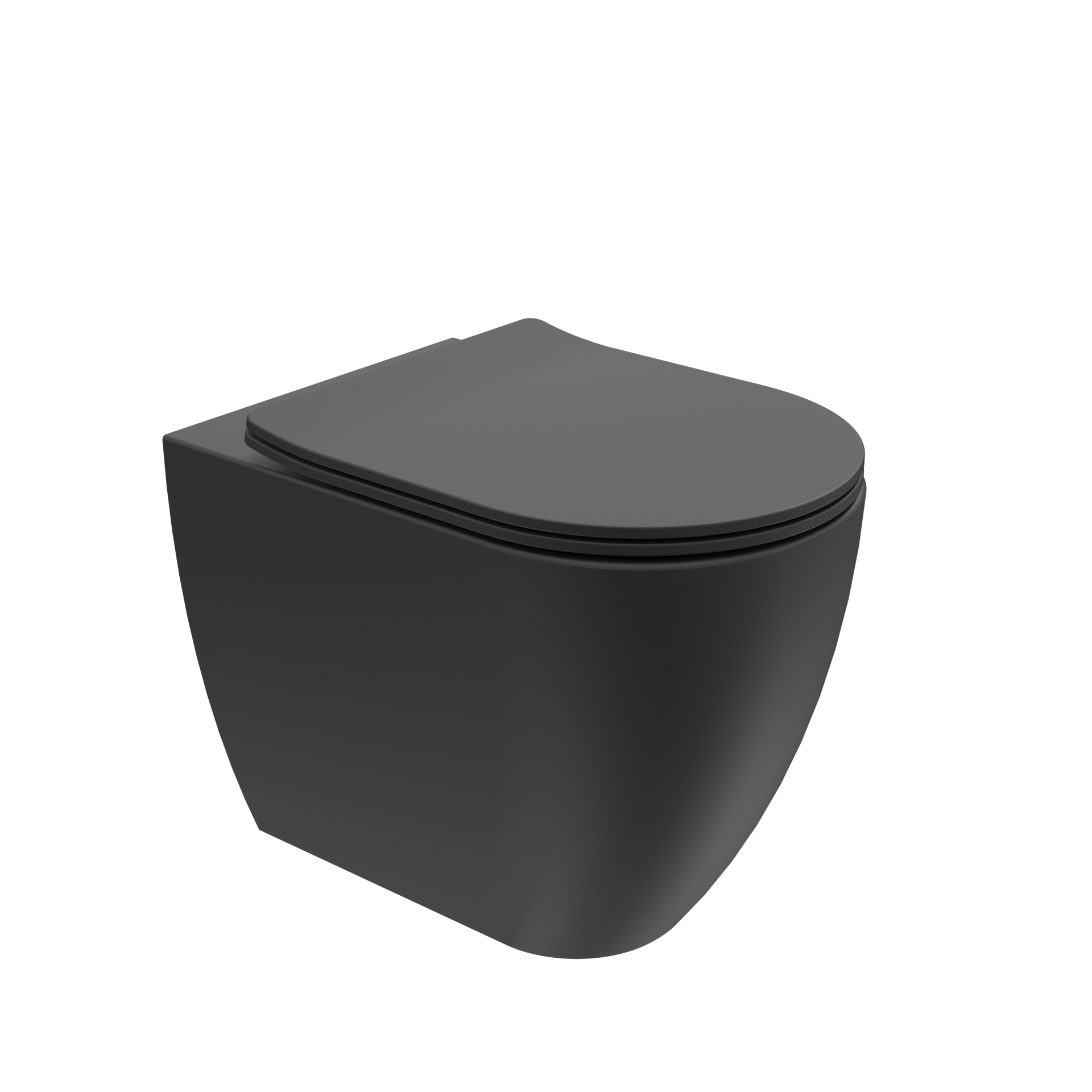 WC moderno nero con coperchio chiuso, mostrato su sfondo bianco.