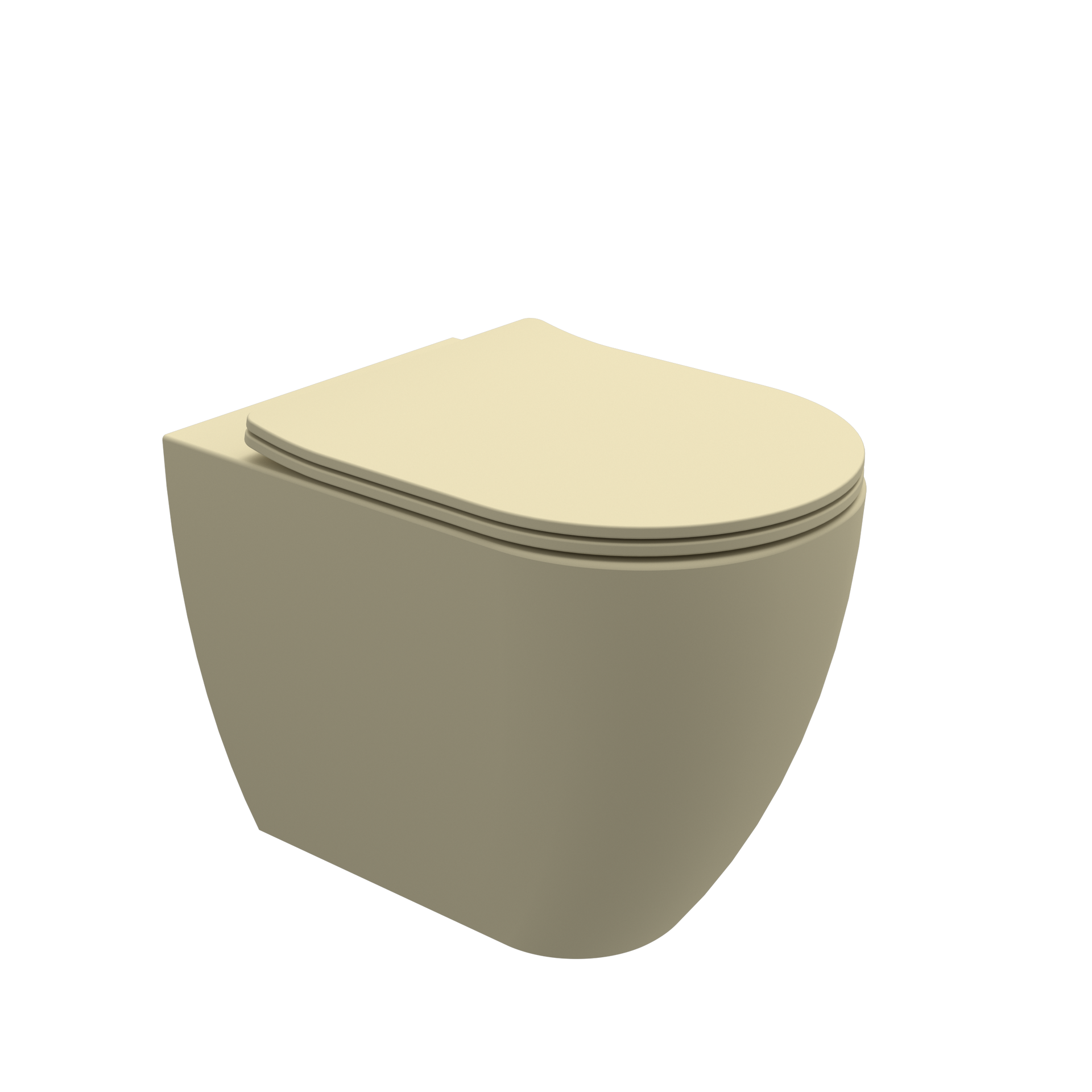 WC sospeso beige con coperchio chiuso, mostrato in rendering 3D.