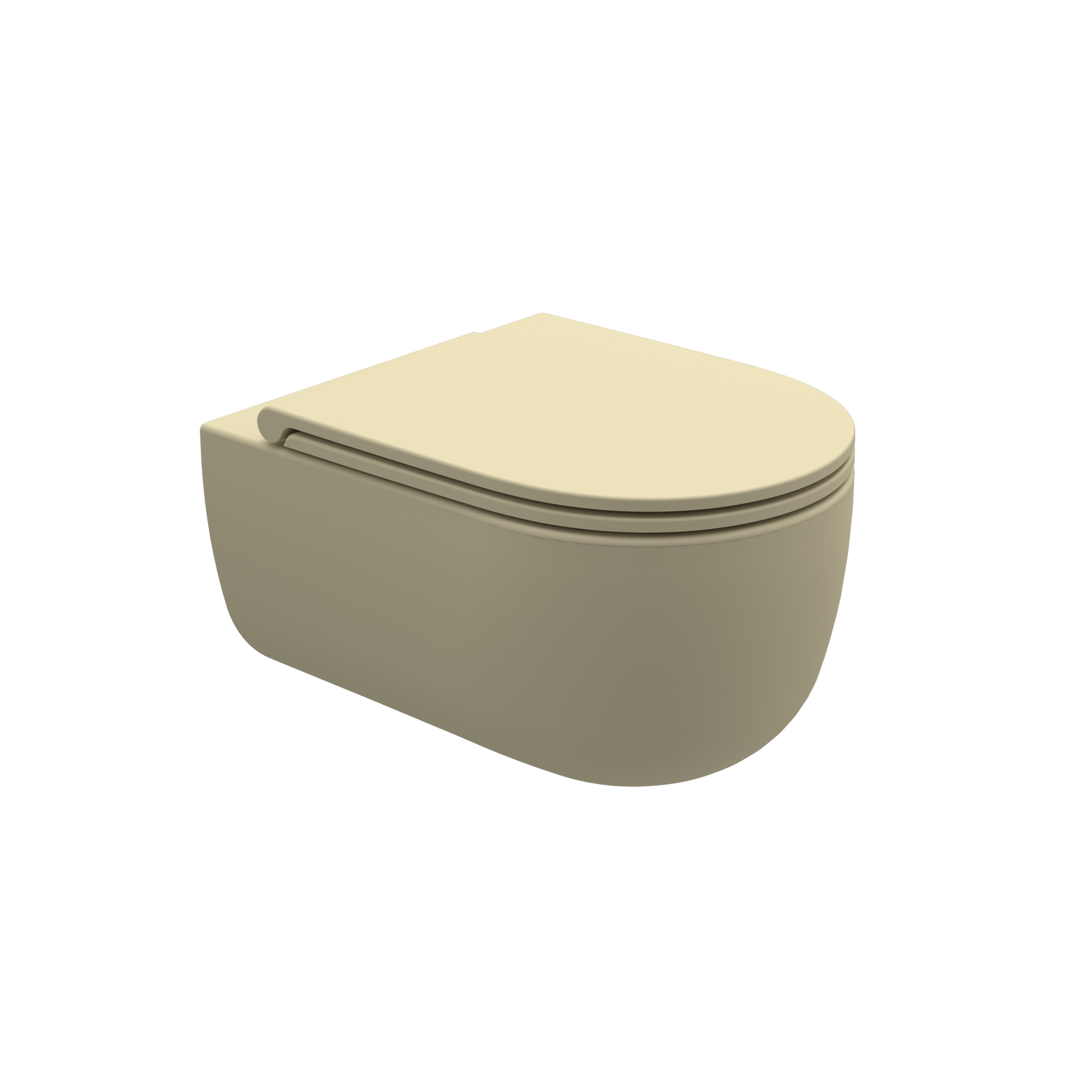 WC sospeso beige con coperchio chiuso, mostrato su sfondo bianco.