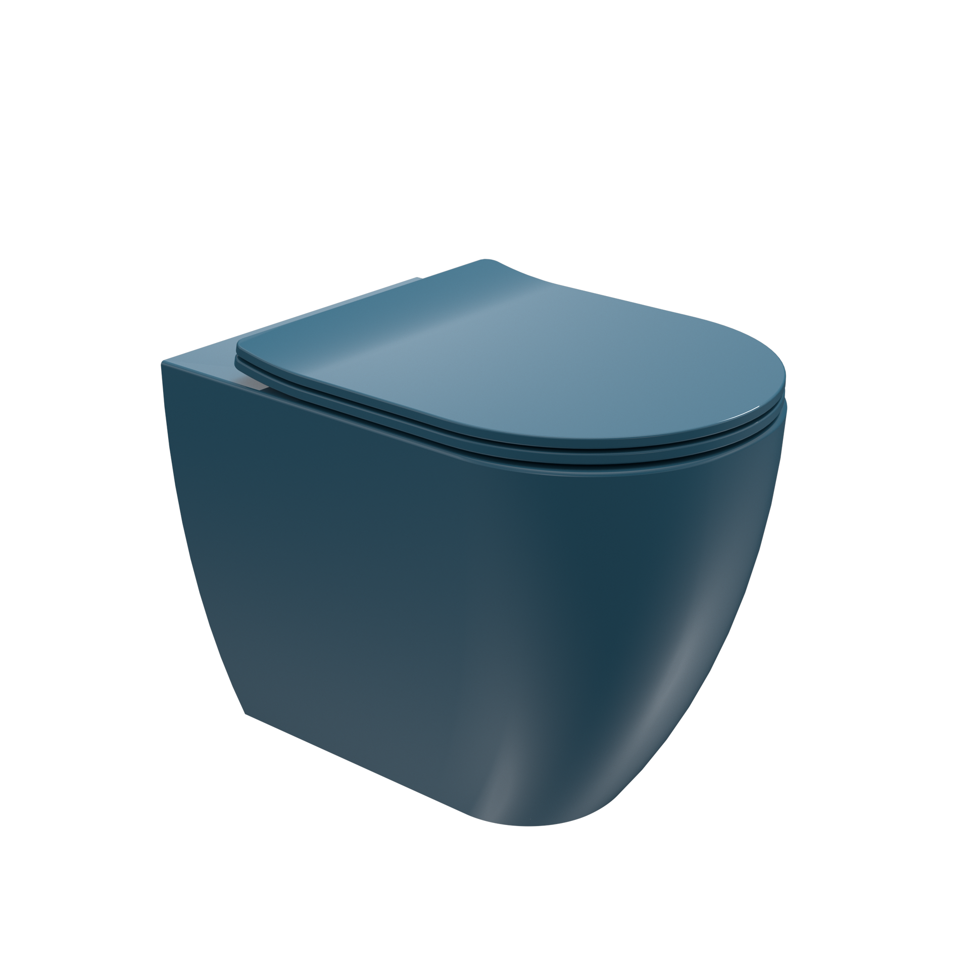 WC blu su sfondo bianco