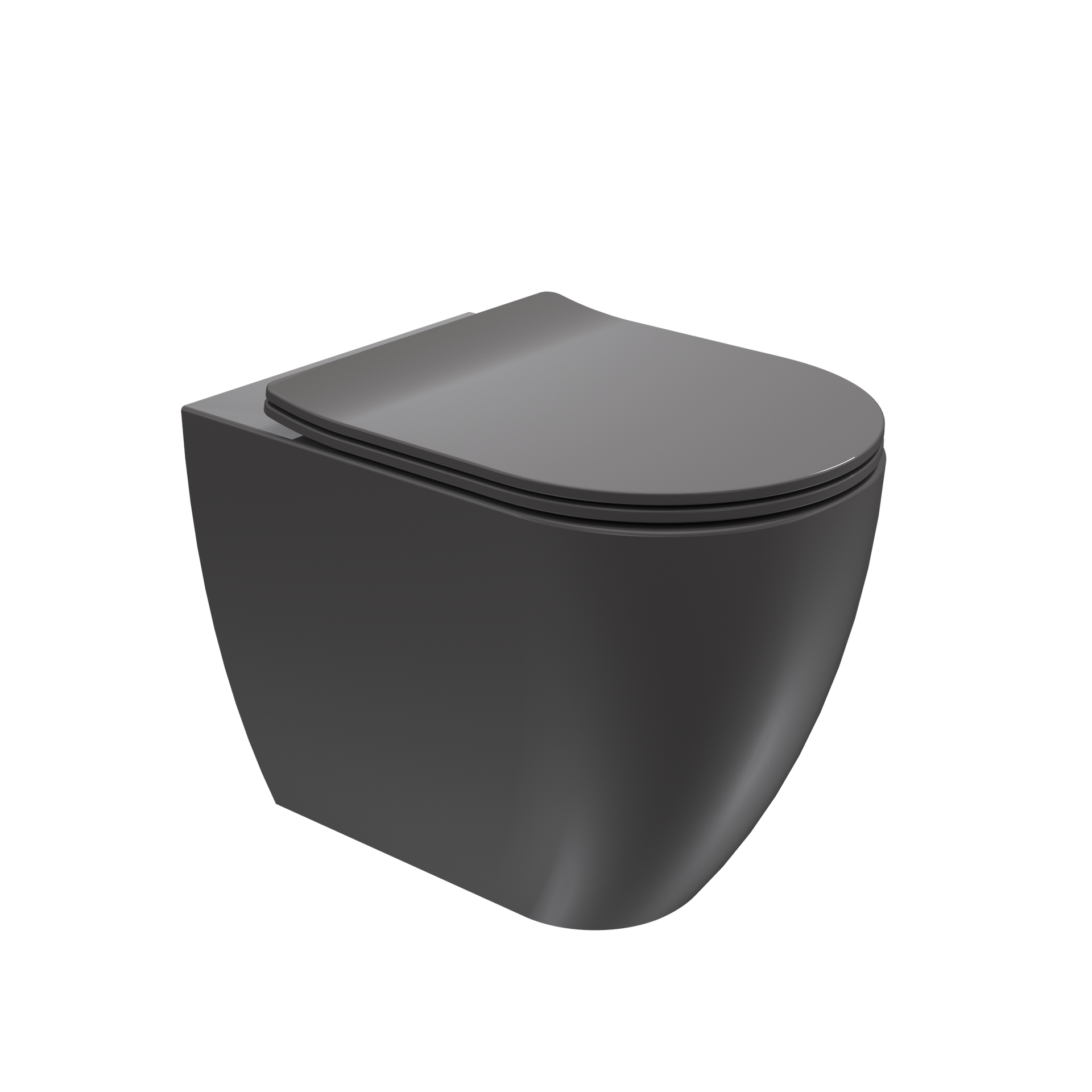 WC sospeso nero con coperchio chiuso su sfondo bianco.