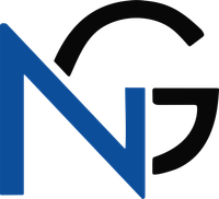The letter n is blue and the letter g is black.