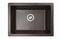 Silver faucet with water dripping into a stainless steel sink, set against a marbled wall.