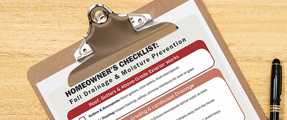 Preview of the Homeowner's checklist: Fall Drainage & Moisture Prevention