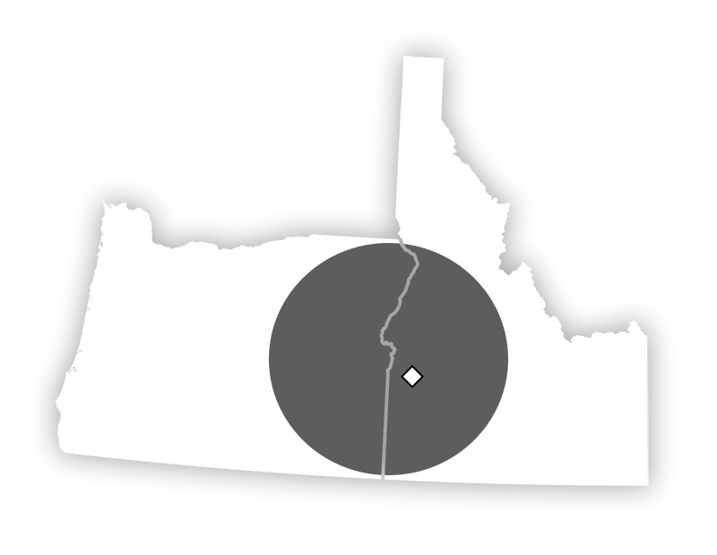 A map of Idaho and Oregon with a circle in the middle