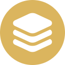 A white icon in a gold circle on a white background.