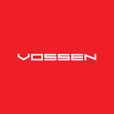 The logo for vossen is white on a red background.