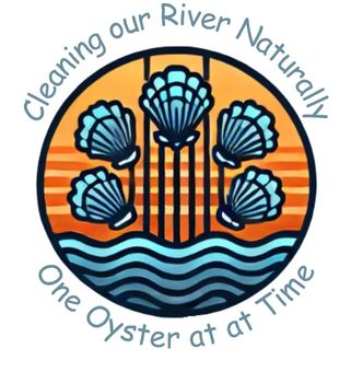 A logo for vertical oyster gardens initiative communities cultivating clean water