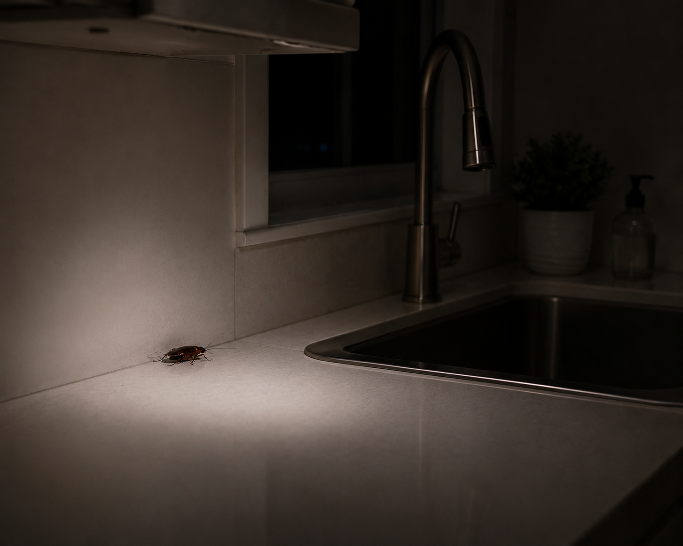 cockroach infestation kitchen sink nighttime roaches