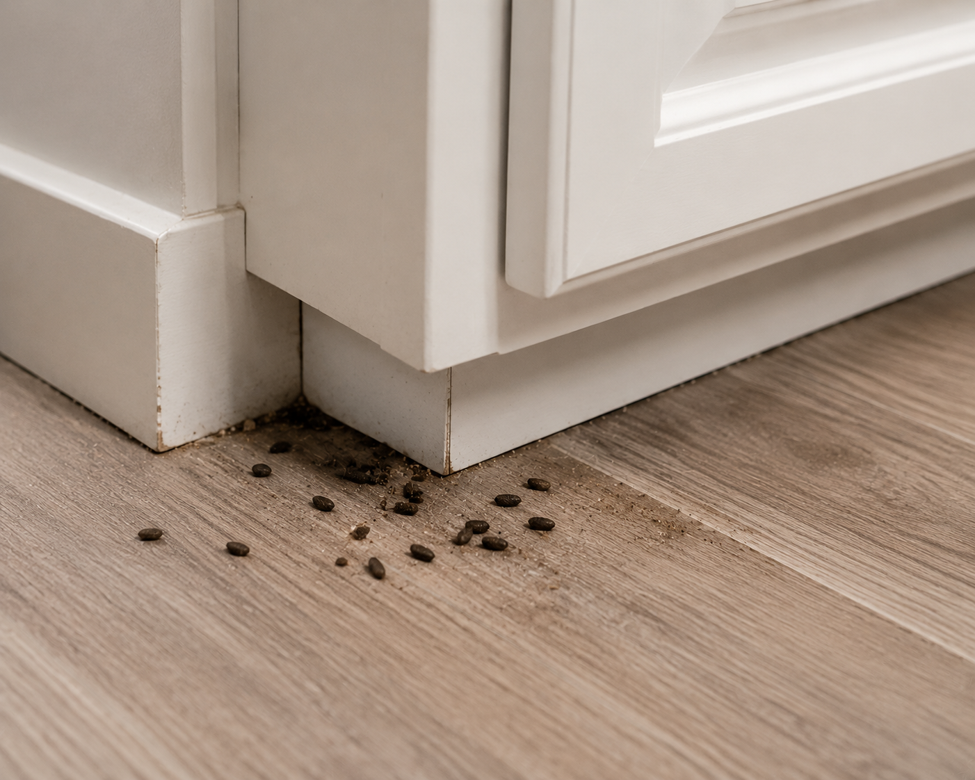 rodent droppings infestation signs kitchen cabinet