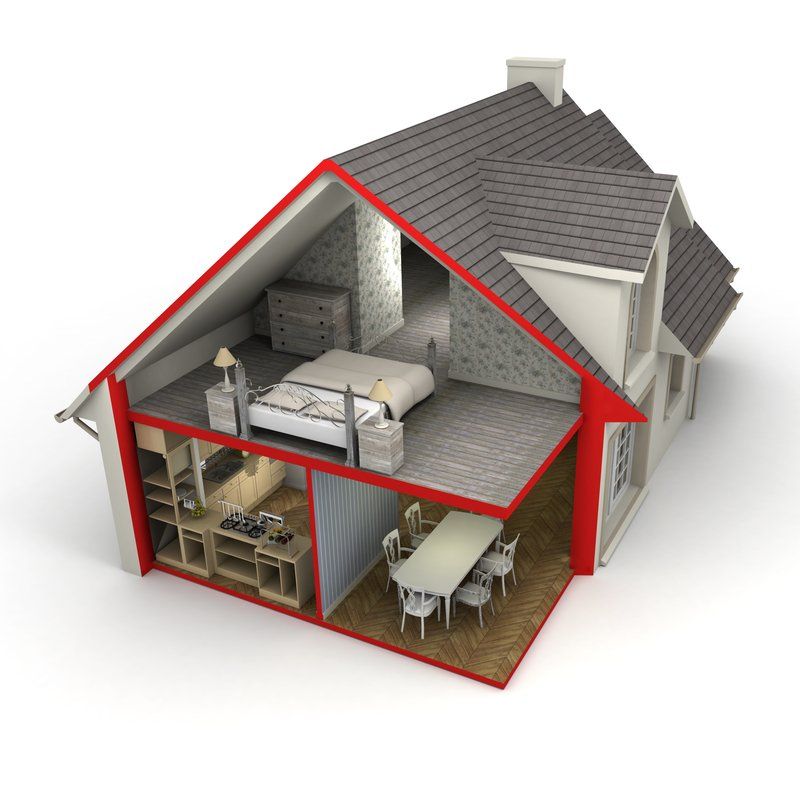 3-D house image with exterior walls removed to see interior