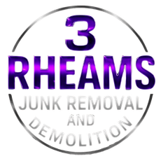 The logo for 3 rheams junk removal is purple and silver.