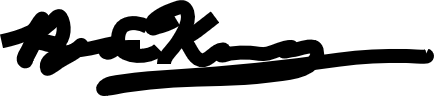 Black cursive signature or scribble on a white background