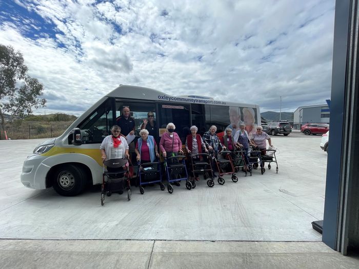 Senior Group And Standing Outside Van — Aged Care Transport in Tamworth, NSW