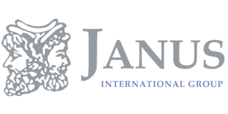 A logo for janus international group with two faces on it