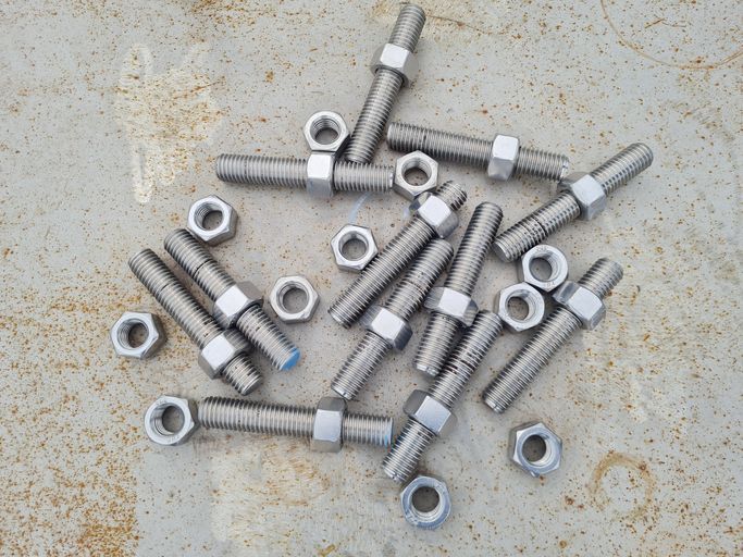 Threaded bolts without heads or Stud bolts and stainless steel nuts