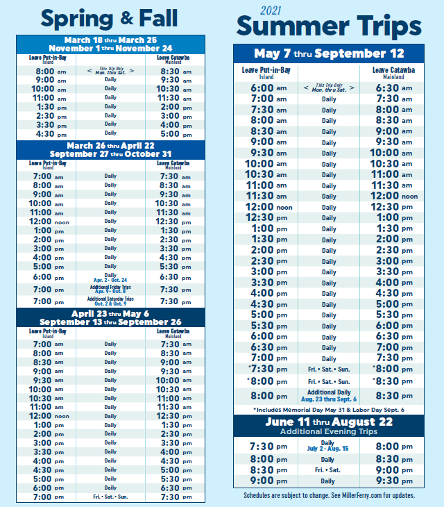2021 Miller Ferry Schedule