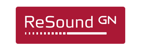 El logotipo de resound gn de color rojo