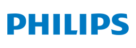 El logotipo de Philips es azul y blanco sobre un fondo blanco.