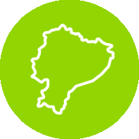 Un mapa blanco de Ecuador está en un círculo verde.