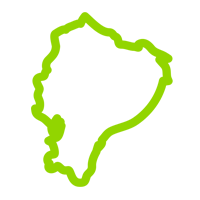 Un contorno verde de un mapa de Ecuador sobre un fondo blanco.