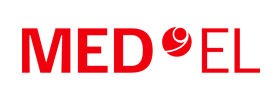 Un logotipo de MedEl rojo sobre un fondo blanco.