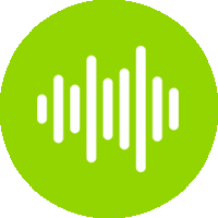 Un círculo verde con una onda de sonido blanca dentro de él.