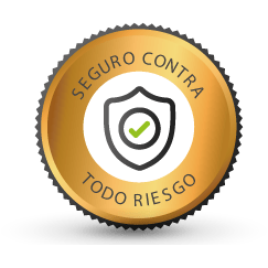 A gold badge that says seguro contra todo riesgo