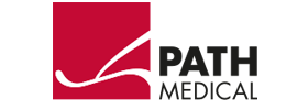 Un logotipo rojo y negro para Path Medical.