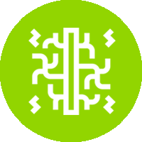 Un círculo verde con un icono blanco de un cerebro dentro.